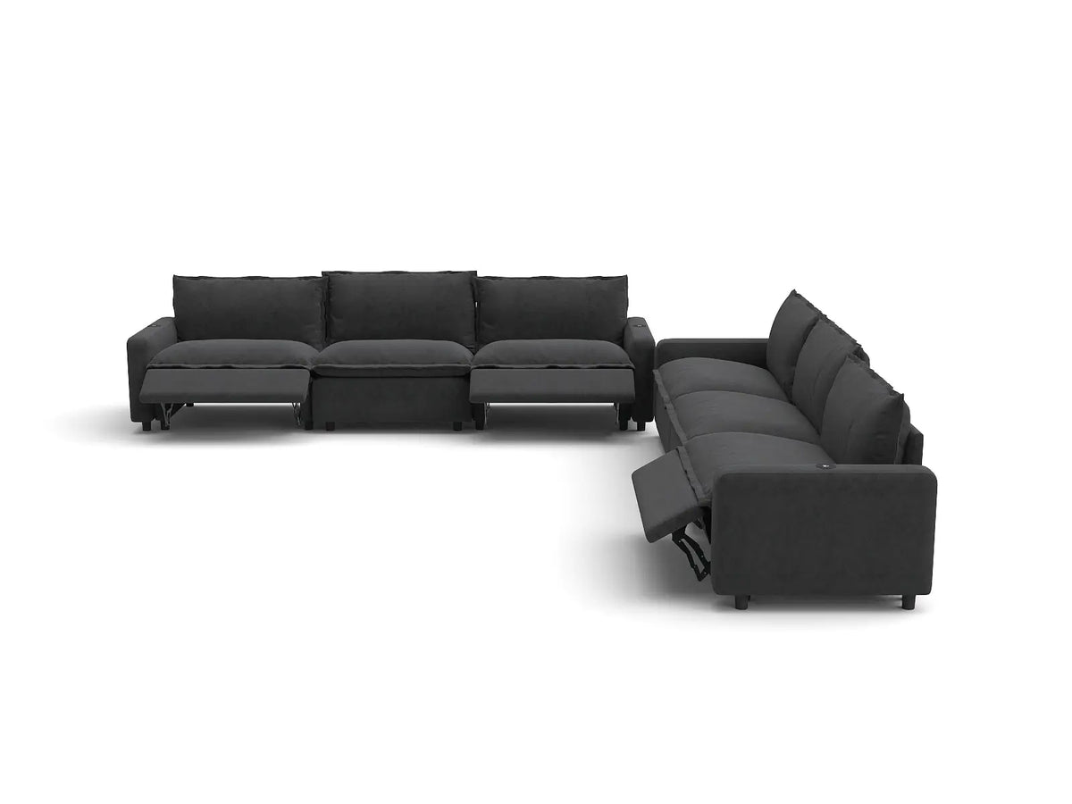 Modular Cero Reclining Sectionals | 6-Piece Grey Linen Grand Estate V-Shaped Sectionals 6-Seater