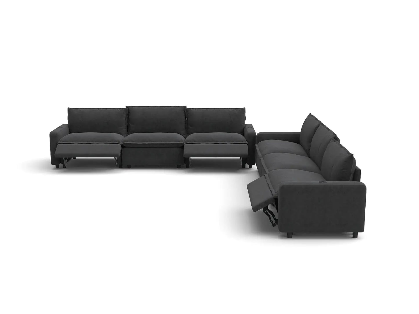Modular Cero Reclining Sectionals | 6-Piece Grey Linen Grand Estate V-Shaped Sectionals 6-Seater