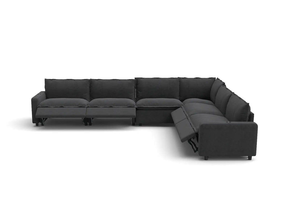 Modular Cero Reclining Sectionals | 6-Piece Grey Linen Grand Estate V-Shaped Sectionals 6-Seater