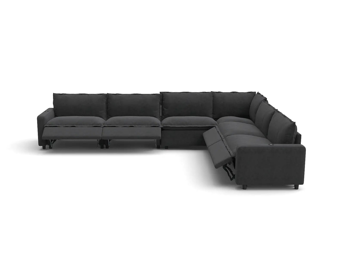 Modular Cero Reclining Sectionals | 6-Piece Grey Linen Grand Estate V-Shaped Sectionals 6-Seater
