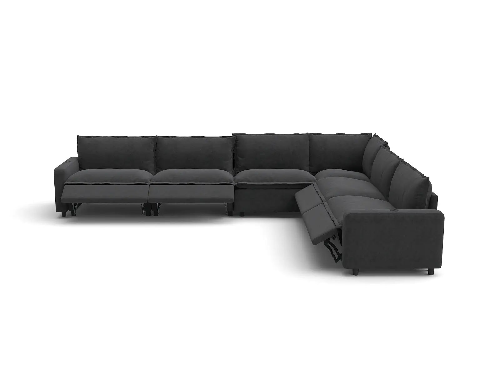 Modular Cero Reclining Sectional | 6-Piece Grey Linen Grand Estate V-Shaped Sectionals 6-Seater