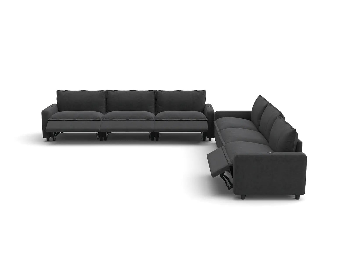 Modular Cero Reclining Sectionals | 6-Piece Grey Linen Grand Estate V-Shaped Sectionals 6-Seater