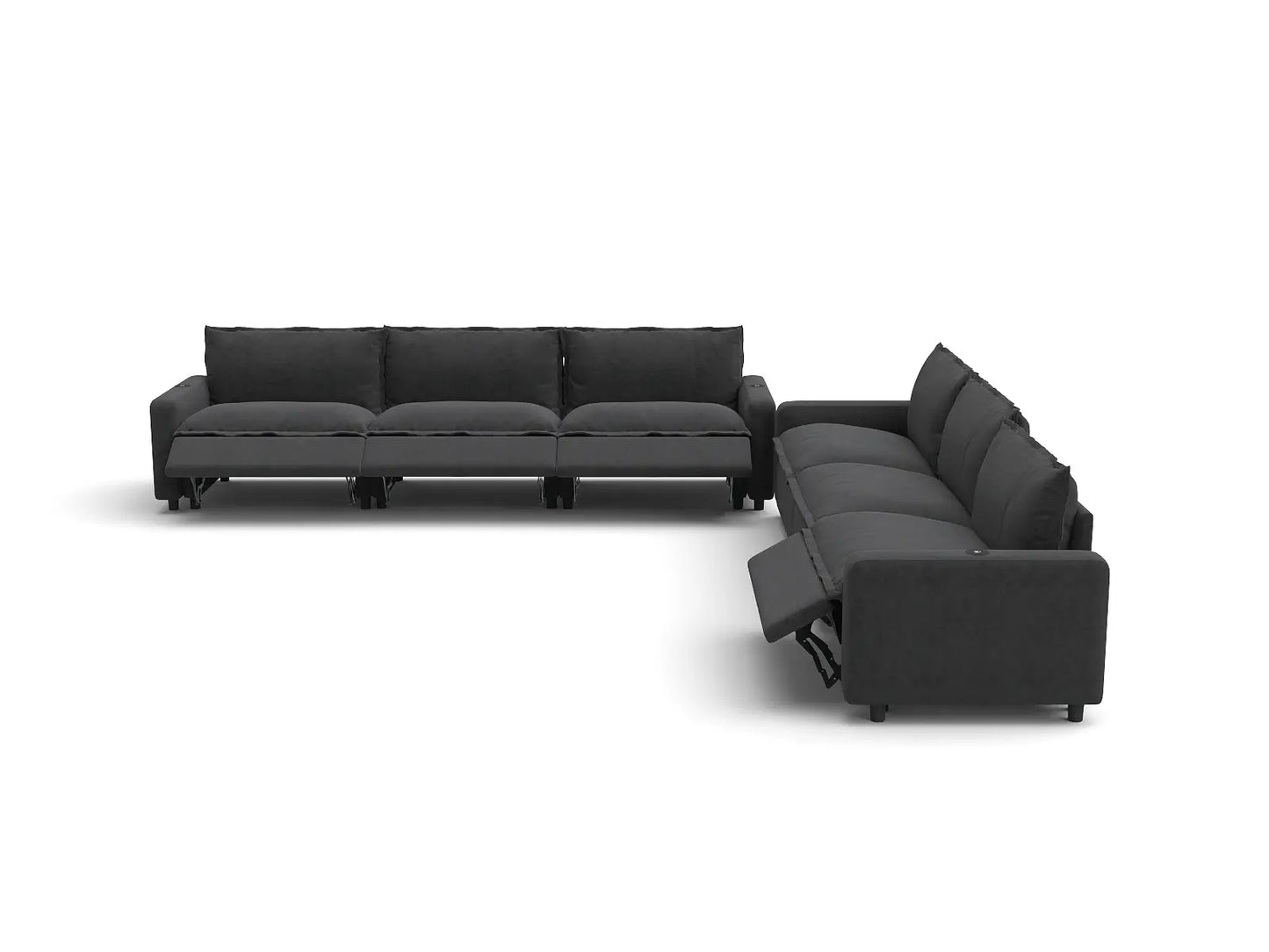 Modular Cero Reclining Sectionals | 6-Piece Grey Linen Grand Estate V-Shaped Sectionals 6-Seater