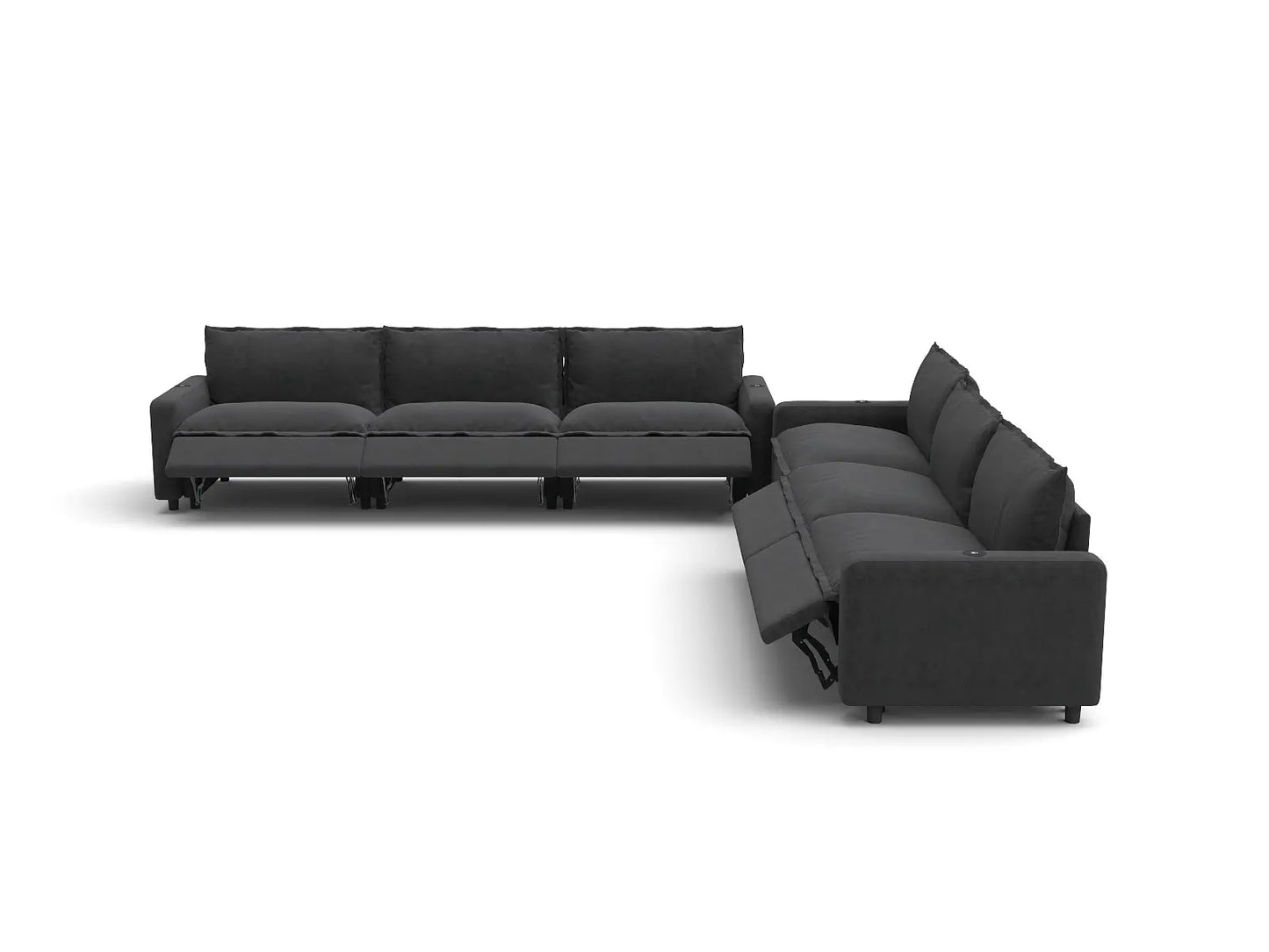 Modular Cero Reclining Sectionals | 6-Piece Grey Linen Grand Estate V-Shaped Sectionals 6-Seater