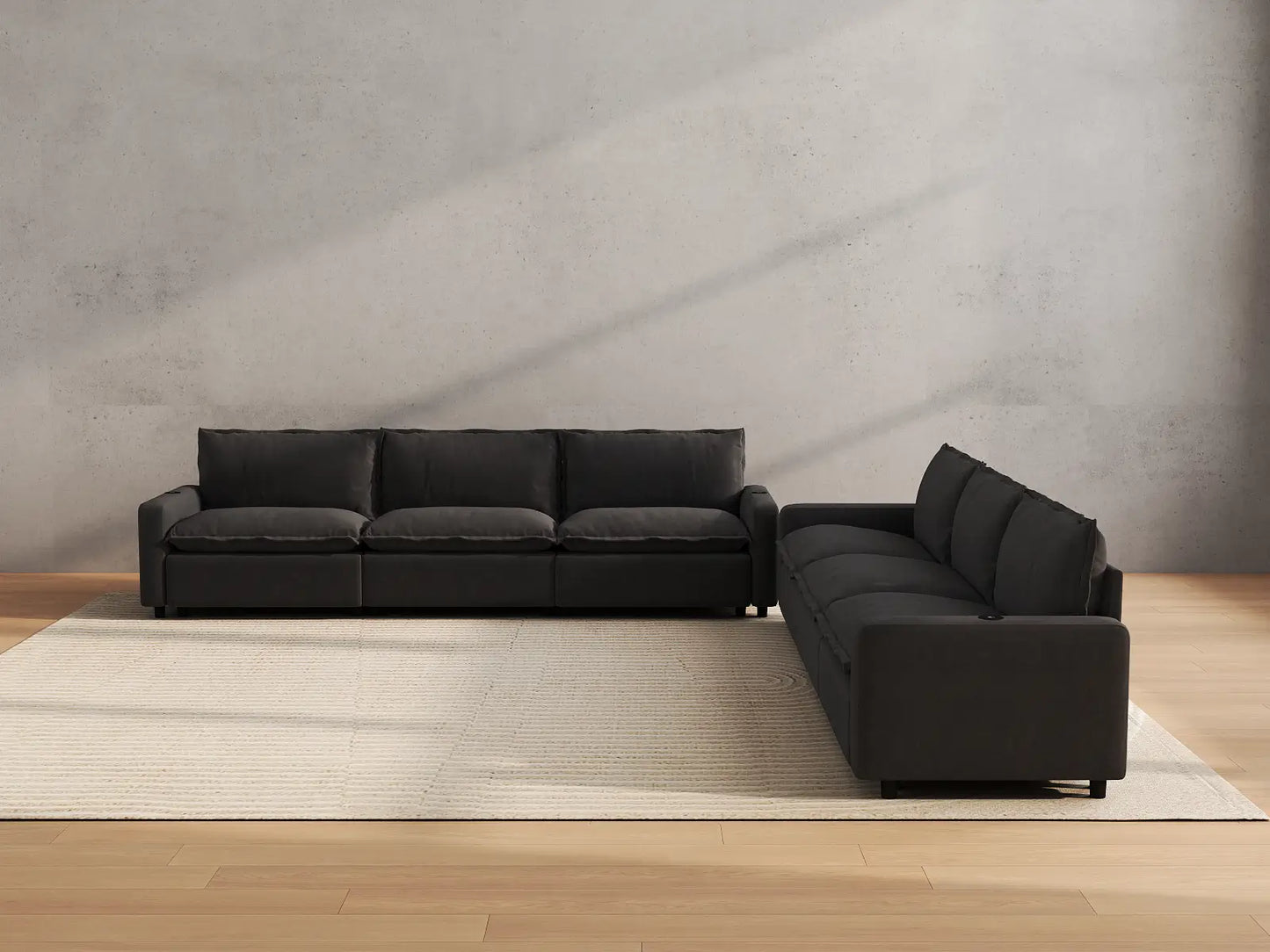 Modular Cero Reclining Sectionals | 6-Piece Grey Linen Grand Estate V-Shaped Sectionals 6-Seater