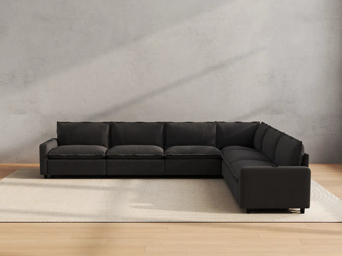 Modular Cero Reclining Sectionals | 6-Piece Grey Linen Grand Estate V-Shaped Sectionals 6-Seater