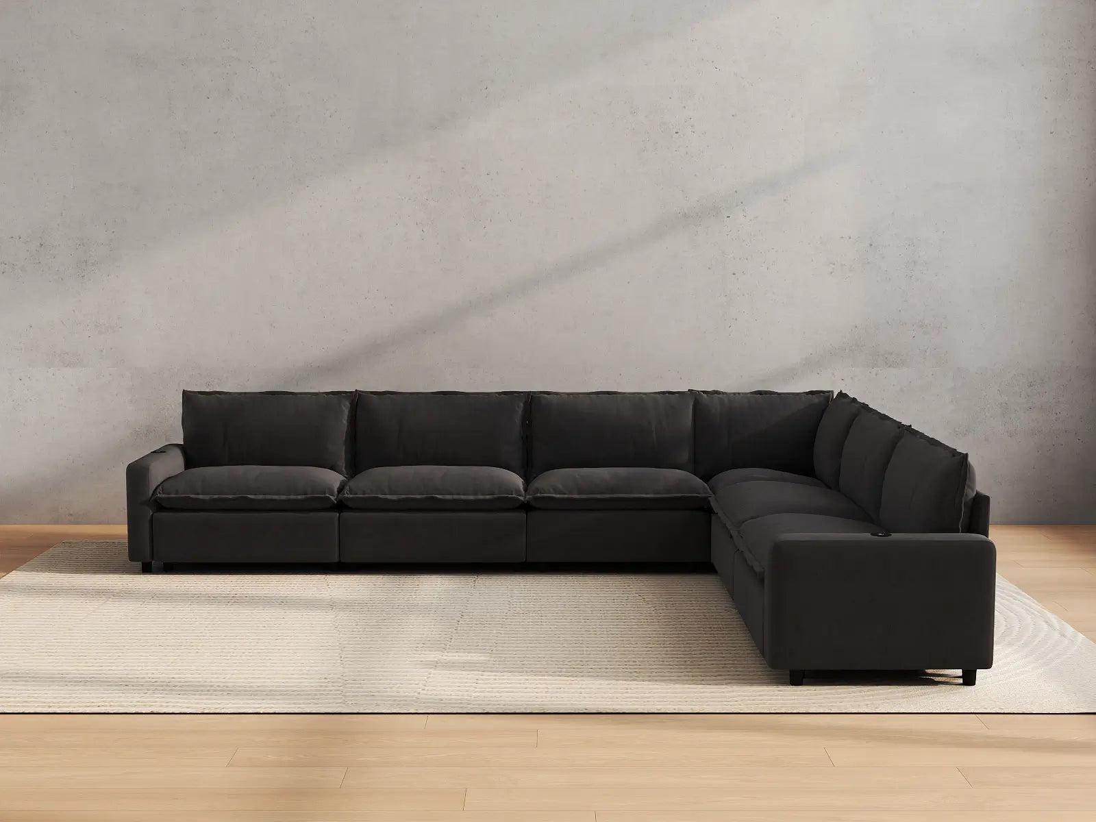 Modular Cero Reclining Sectional | 6-Piece Grey Linen Grand Estate V-Shaped Sectionals 6-Seater