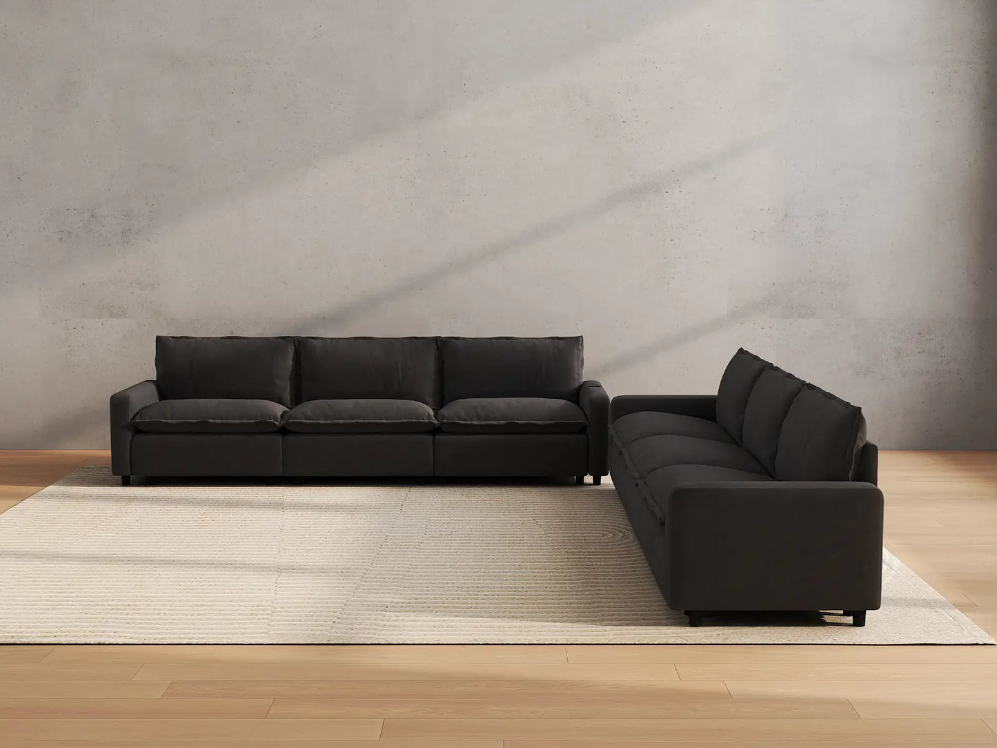 Modular Cero Reclining Sectionals | 6-Piece Grey Linen Grand Estate V-Shaped Sectionals 6-Seater