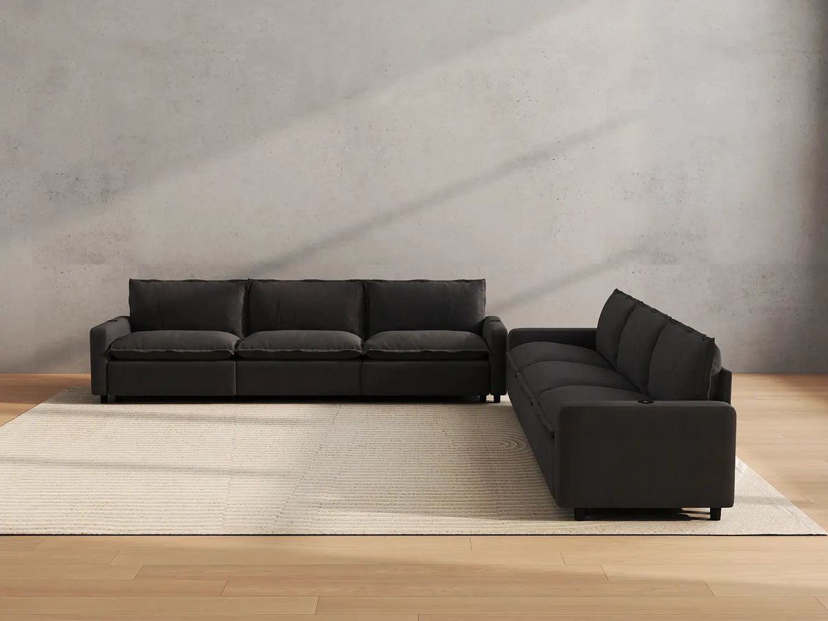 Modular Cero Reclining Sectionals | 6-Piece Grey Linen Grand Estate V-Shaped Sectionals 6-Seater