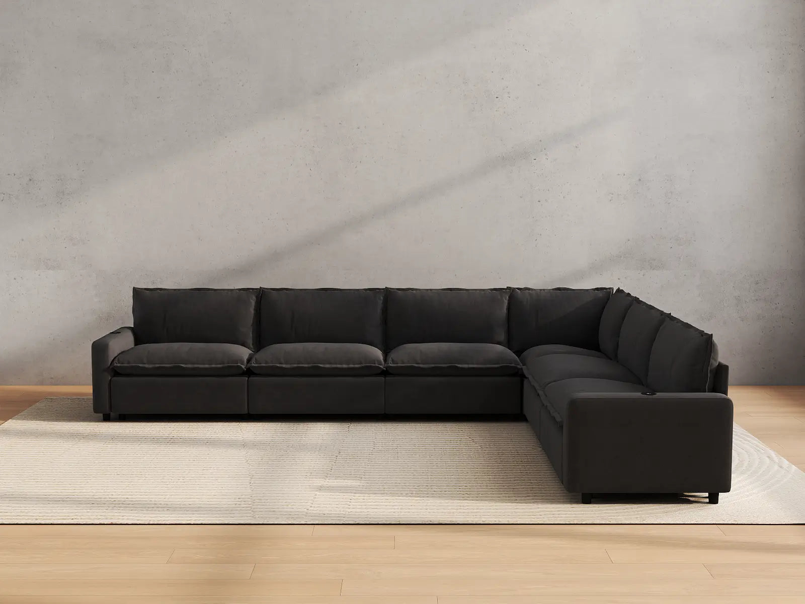 Modular Cero Reclining Sectional Sofa | 6-Piece Grey Linen Grand Estate V-Shaped Sectionals 6-Seater