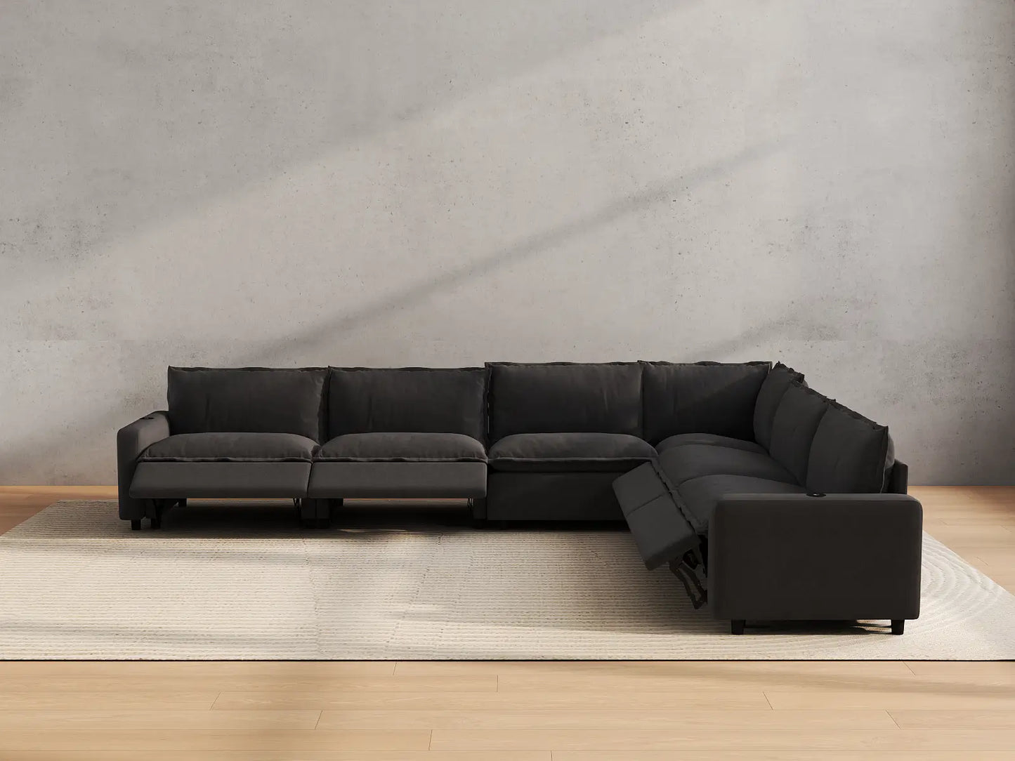 Modular Cero Reclining Sectionals | 6-Piece Grey Linen Grand Estate V-Shaped Sectionals 6-Seater