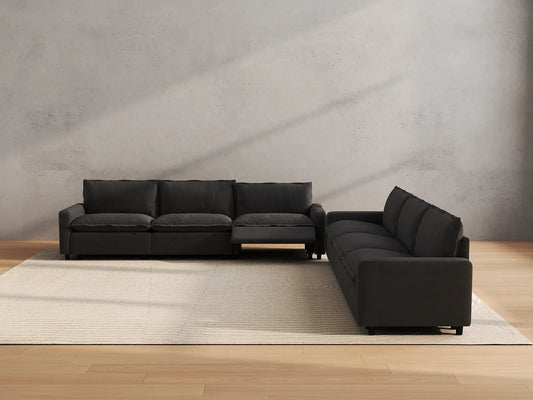 Modular Cero Reclining Sectionals | 6-Piece Grey Linen Grand Estate V-Shaped Sectionals 6-Seater