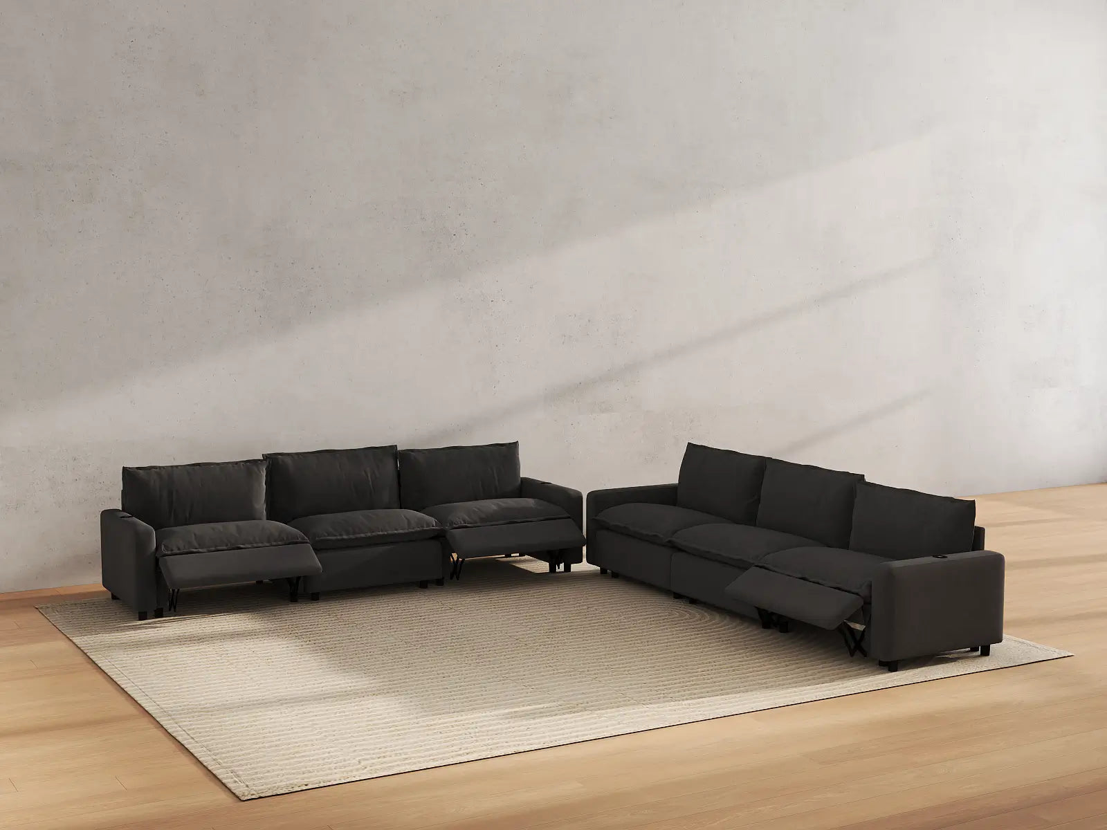 Modular Cero Sectional Recliner | 6-Piece Grey Linen Grand Estate V-Shaped Sectionals 6-Seater