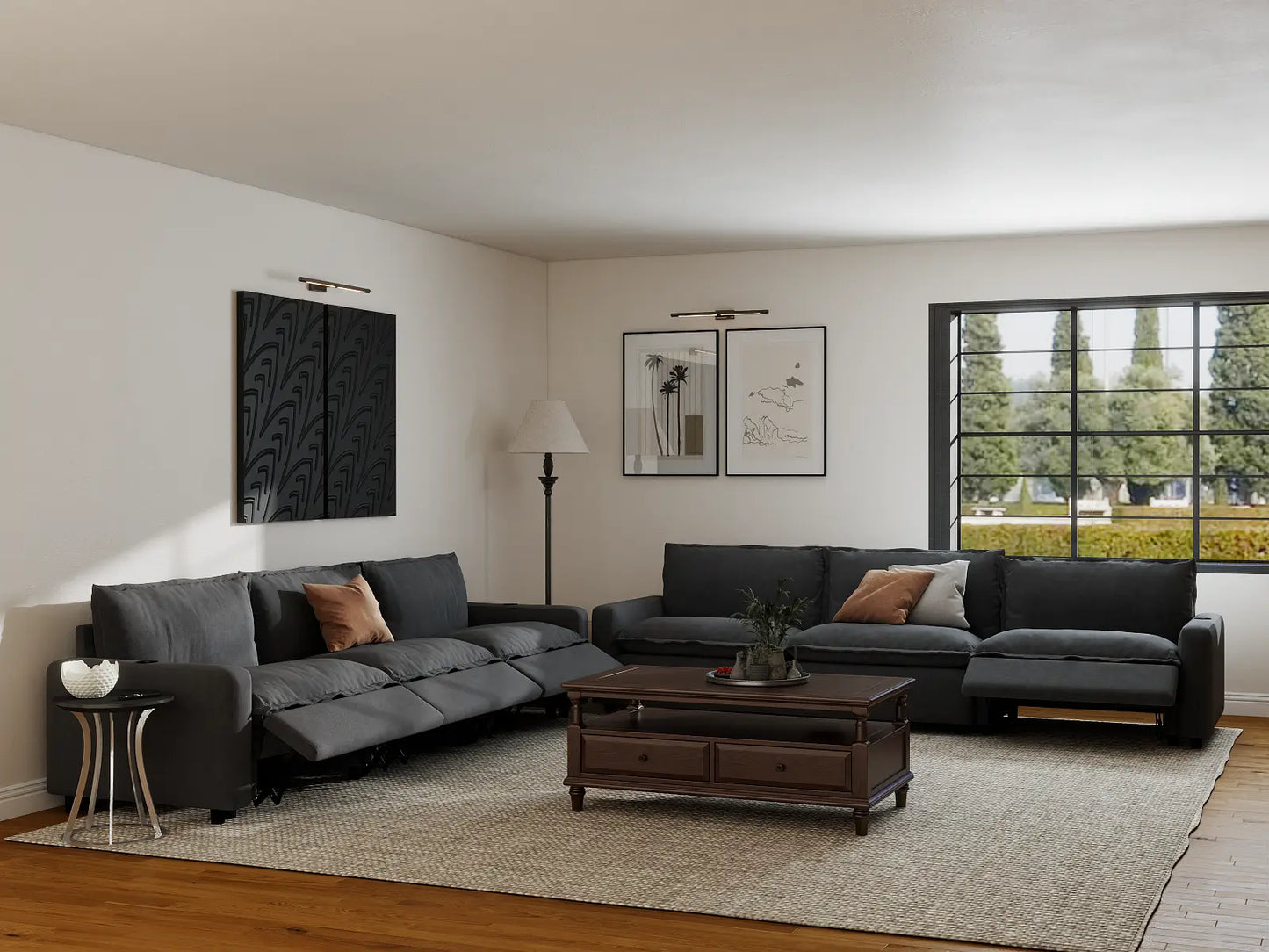 Modular Cero Reclining Sectionals | 6-Piece Grey Linen Grand Estate V-Shaped Sectionals 6-Seater