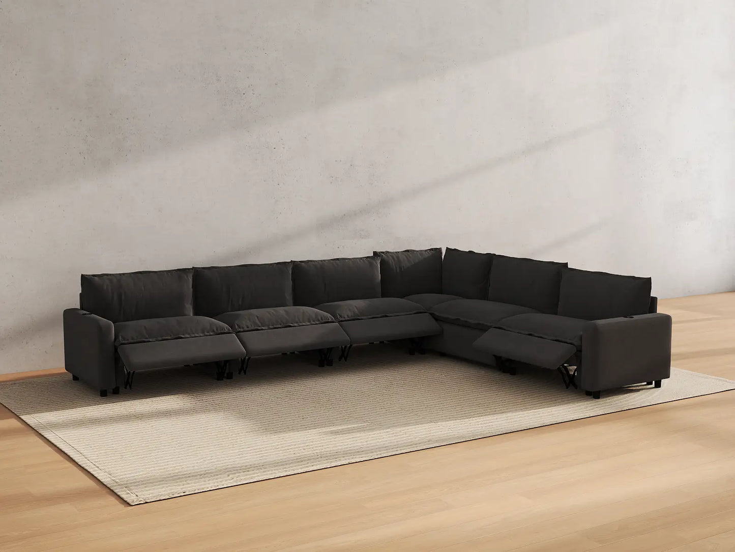 Modular Cero Reclining Sectionals | 6-Piece Grey Linen Grand Estate V-Shaped Sectionals 6-Seater