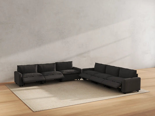 Modular Cero Reclining Sectionals | 6-Piece Grey Linen Grand Estate V-Shaped Sectionals 6-Seater