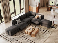 Modular Cero Reclining Sectionals | 6-Piece Grey Linen Home Living L-Shaped Sectionals 4-Seater with 2-Ottomans