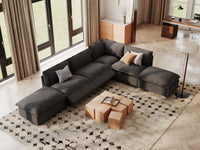 Modular Cero Reclining Sectionals | 6-Piece Grey Linen Home Living L-Shaped Sectionals 4-Seater with 2-Ottomans