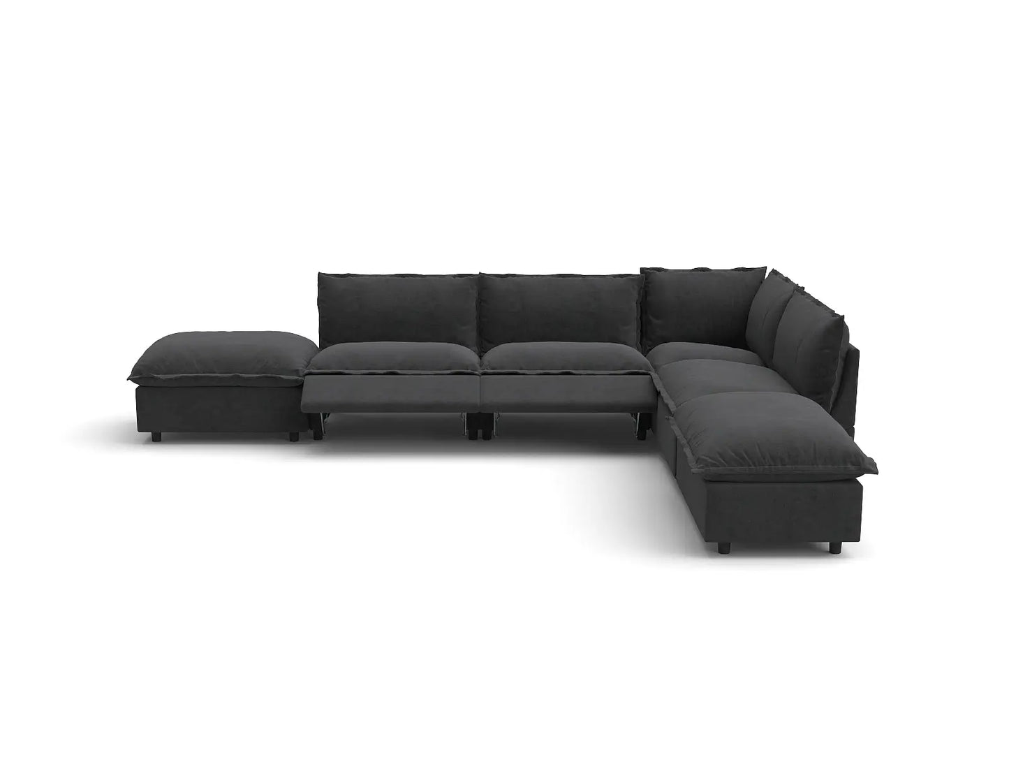 Modular Cero Reclining Sectionals | 6-Piece Grey Linen Home Living L-Shaped Sectionals 4-Seater with 2-Ottomans