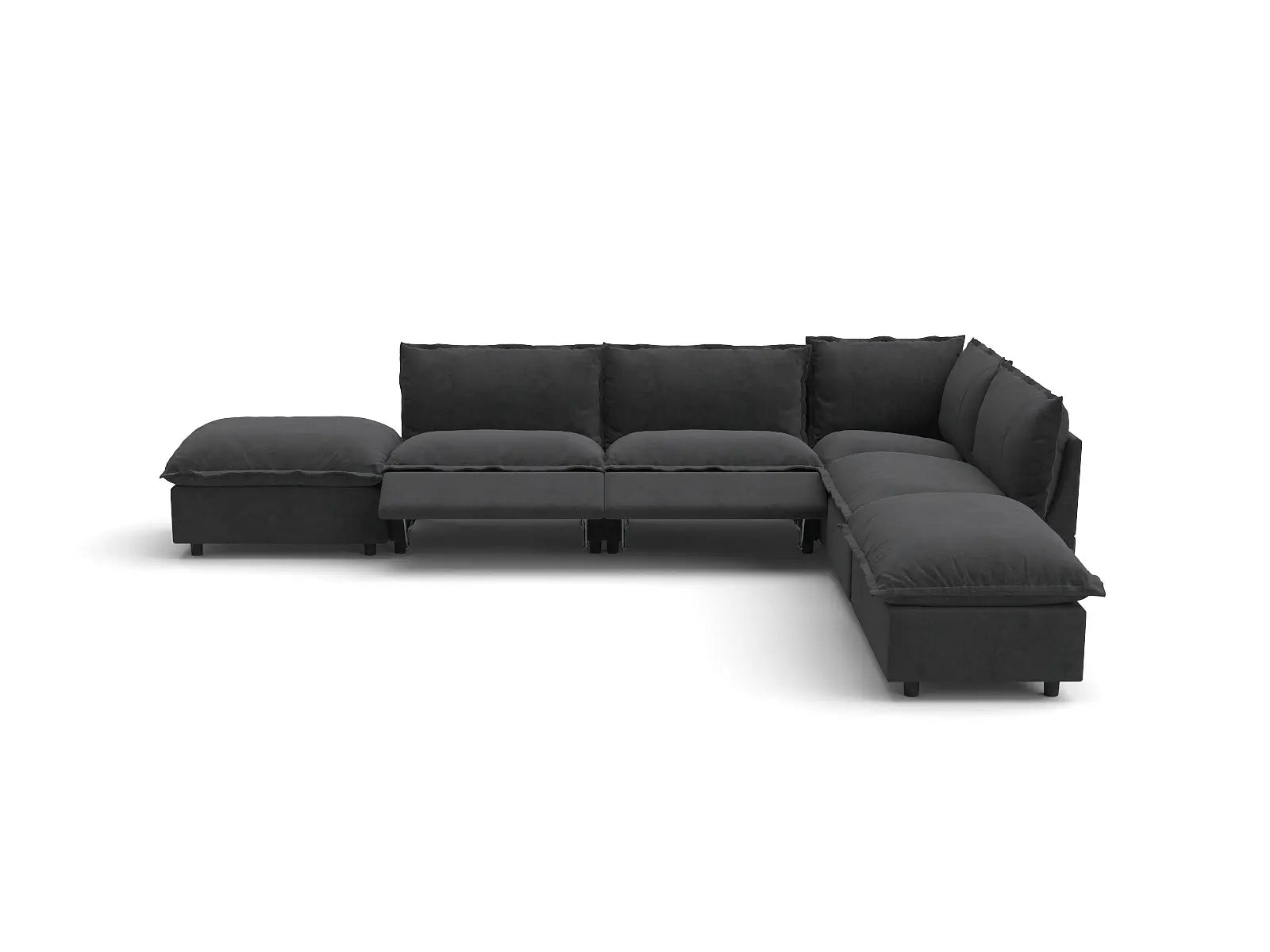 Modular Cero Reclining Sectionals | 6-Piece Grey Linen Home Living L-Shaped Sectionals 4-Seater with 2-Ottomans