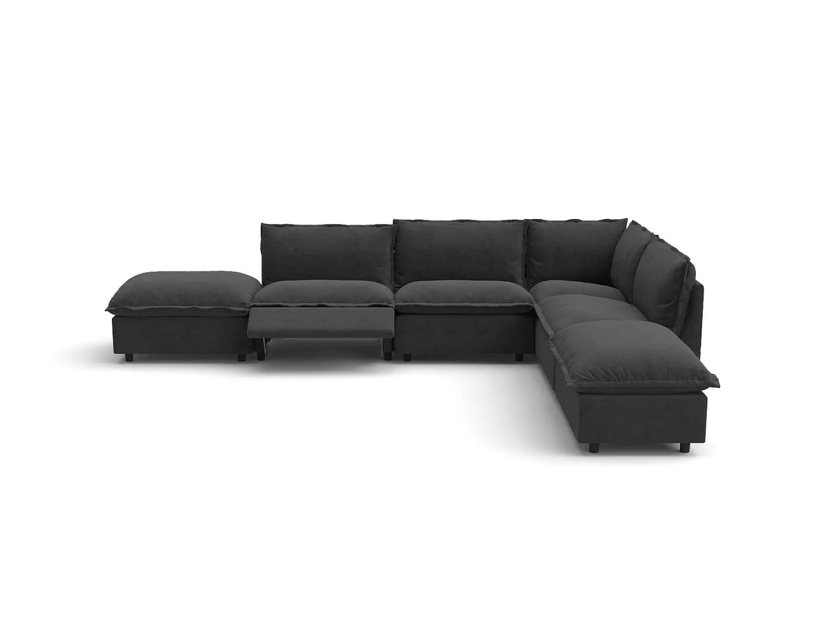 Modular Cero Reclining Sectionals | 6-Piece Grey Linen Home Living L-Shaped Sectionals 4-Seater with 2-Ottomans
