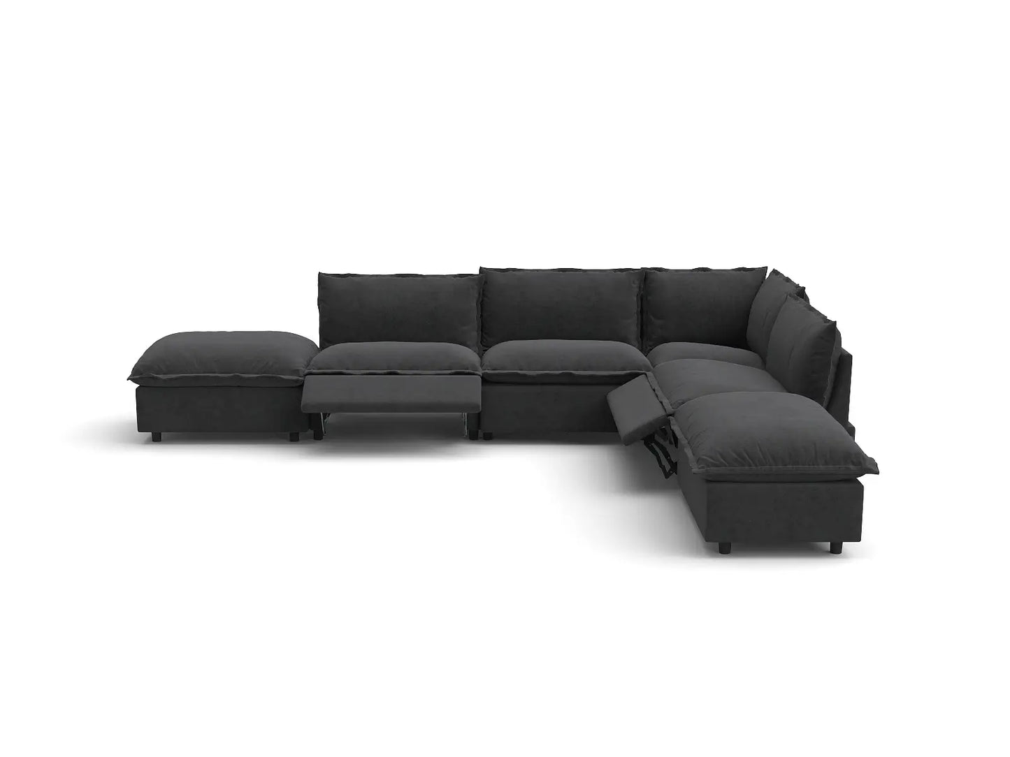 Modular Cero Reclining Sectionals | 6-Piece Grey Linen Home Living L-Shaped Sectionals 4-Seater with 2-Ottomans
