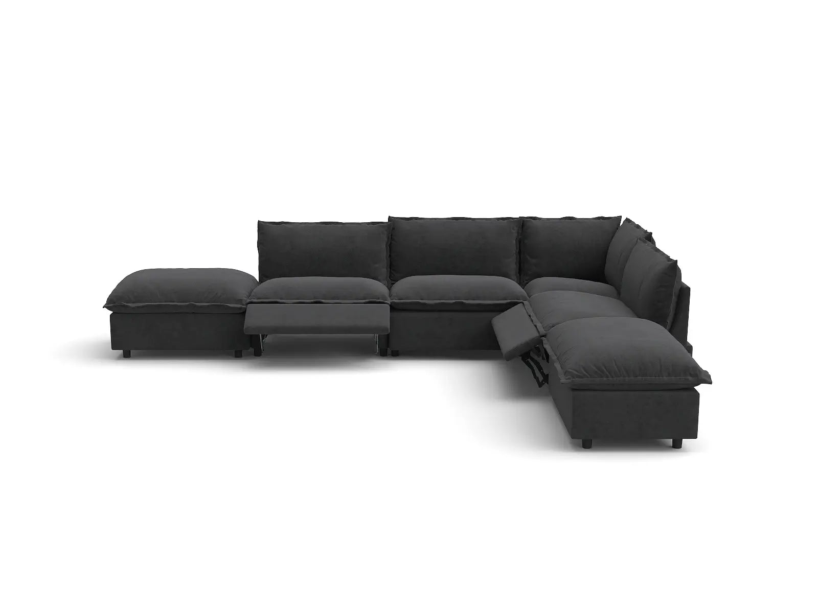 Modular Cero Reclining Sectionals | 6-Piece Grey Linen Home Living L-Shaped Sectionals 4-Seater with 2-Ottomans