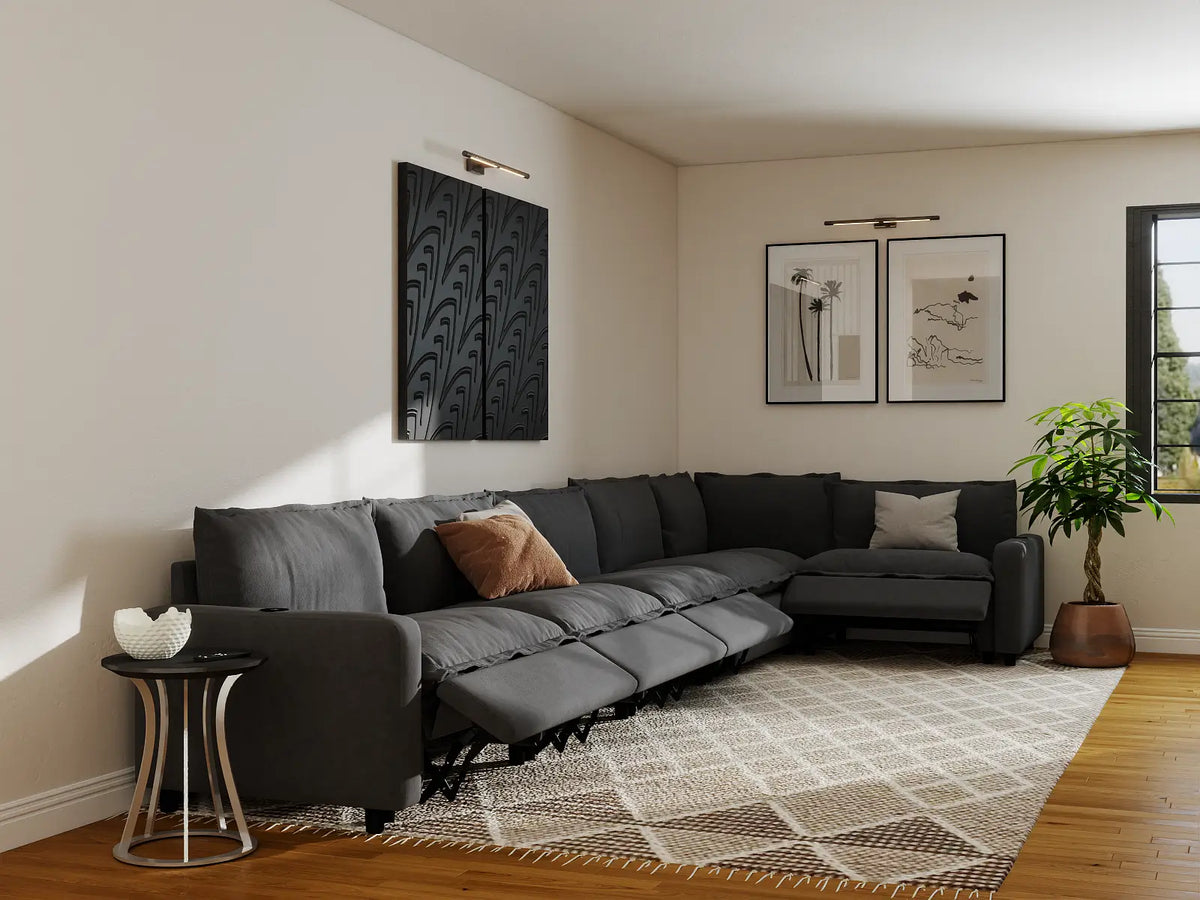 Modular Cero Reclining Sectionals | 6-Piece Grey Linen Home Living L-Shaped Sectionals 6-Seater