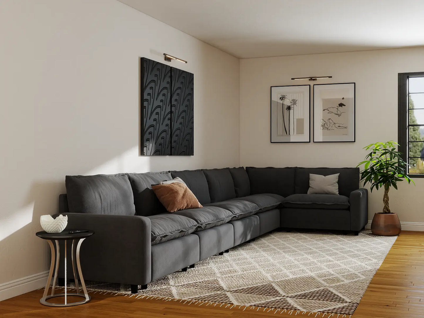 Modular Cero Sectional Modular Couch | 6-Piece Grey Linen Home Living L-Shaped Sectionals 6-Seater