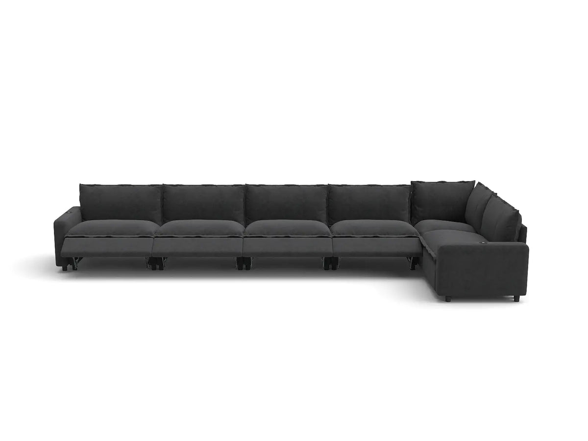 Modular Cero Reclining Sectionals | 6-Piece Grey Linen Home Living L-Shaped Sectionals 6-Seater