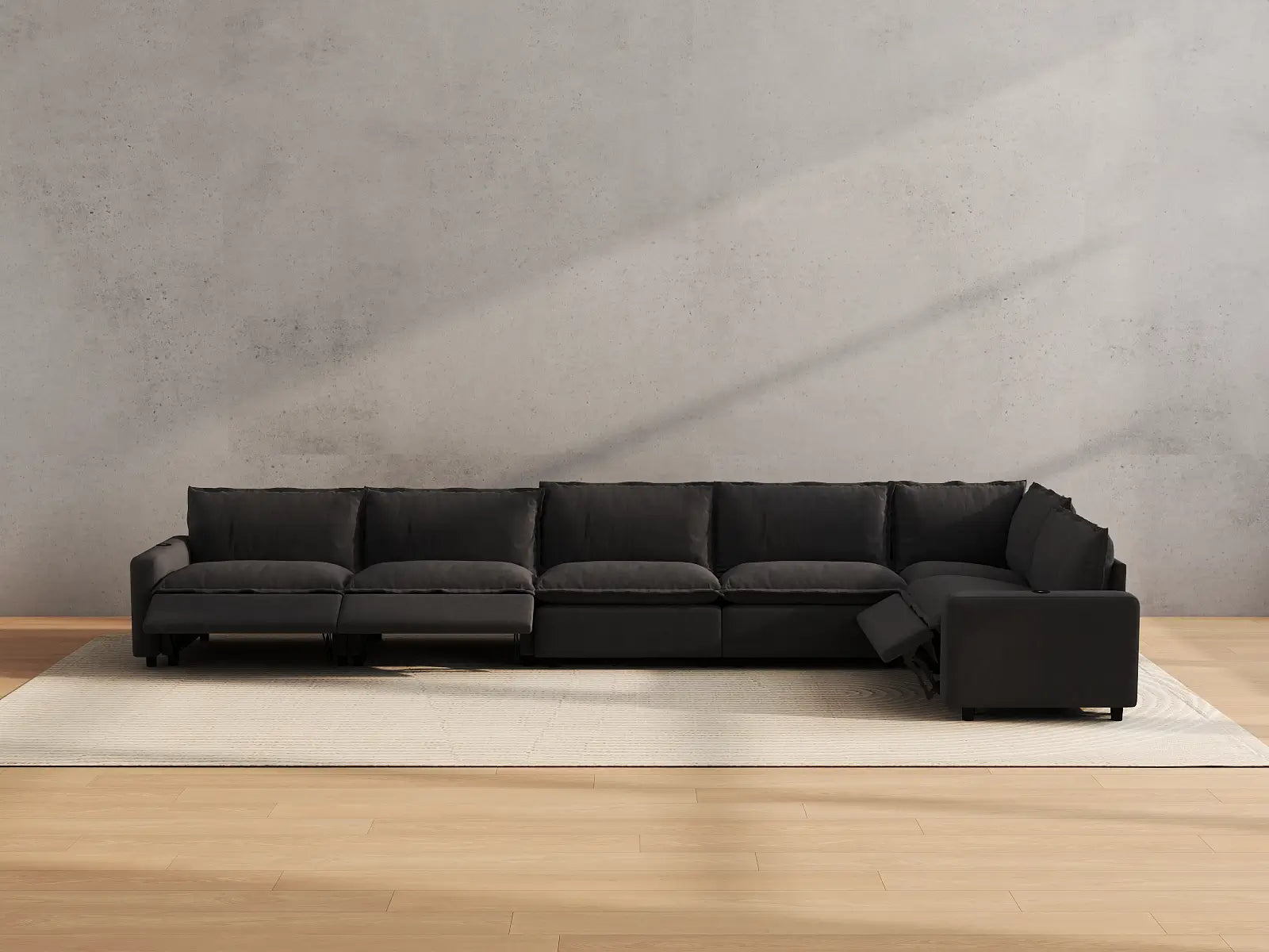 Modular Cero Reclining Sectionals | 6-Piece Grey Linen Home Living L-Shaped Sectionals 6-Seater