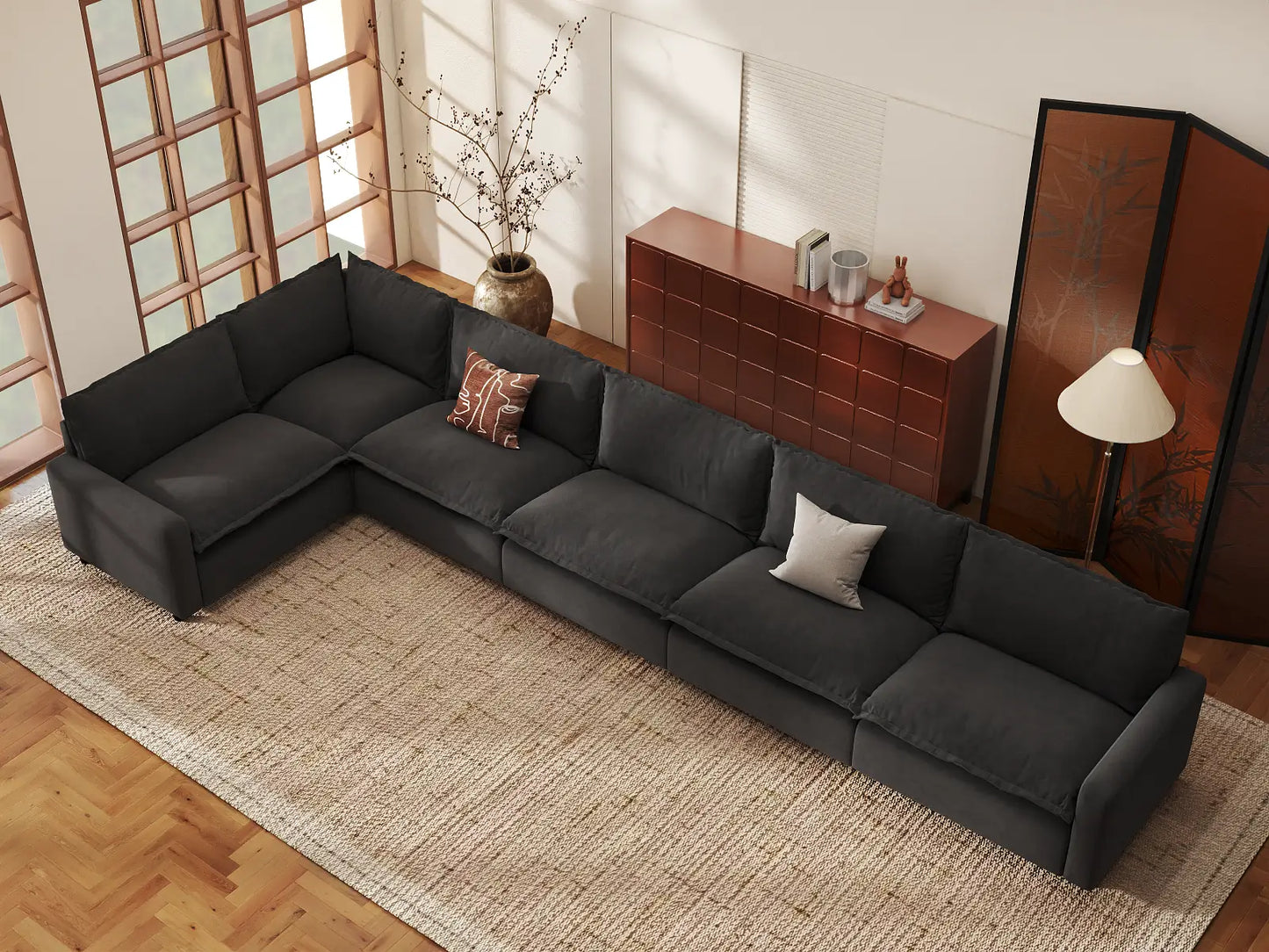 Modular Cero Sectional Modular Couch | 6-Piece Grey Linen Home Living L-Shaped Sectionals 6-Seater