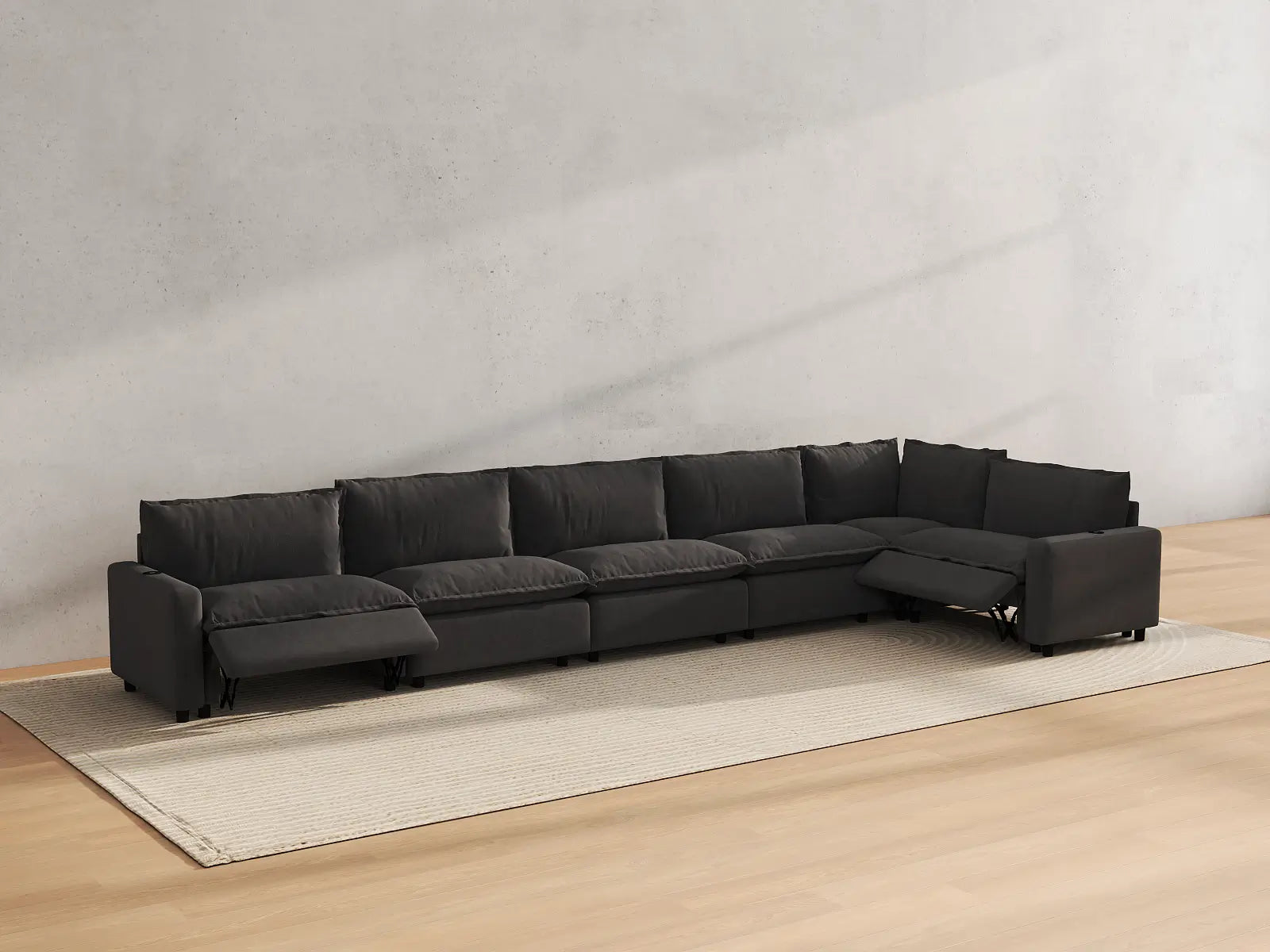 Modular Cero Sectional Recliner | 6-Piece Grey Linen Home Living L-Shaped Sectionals 6-Seater