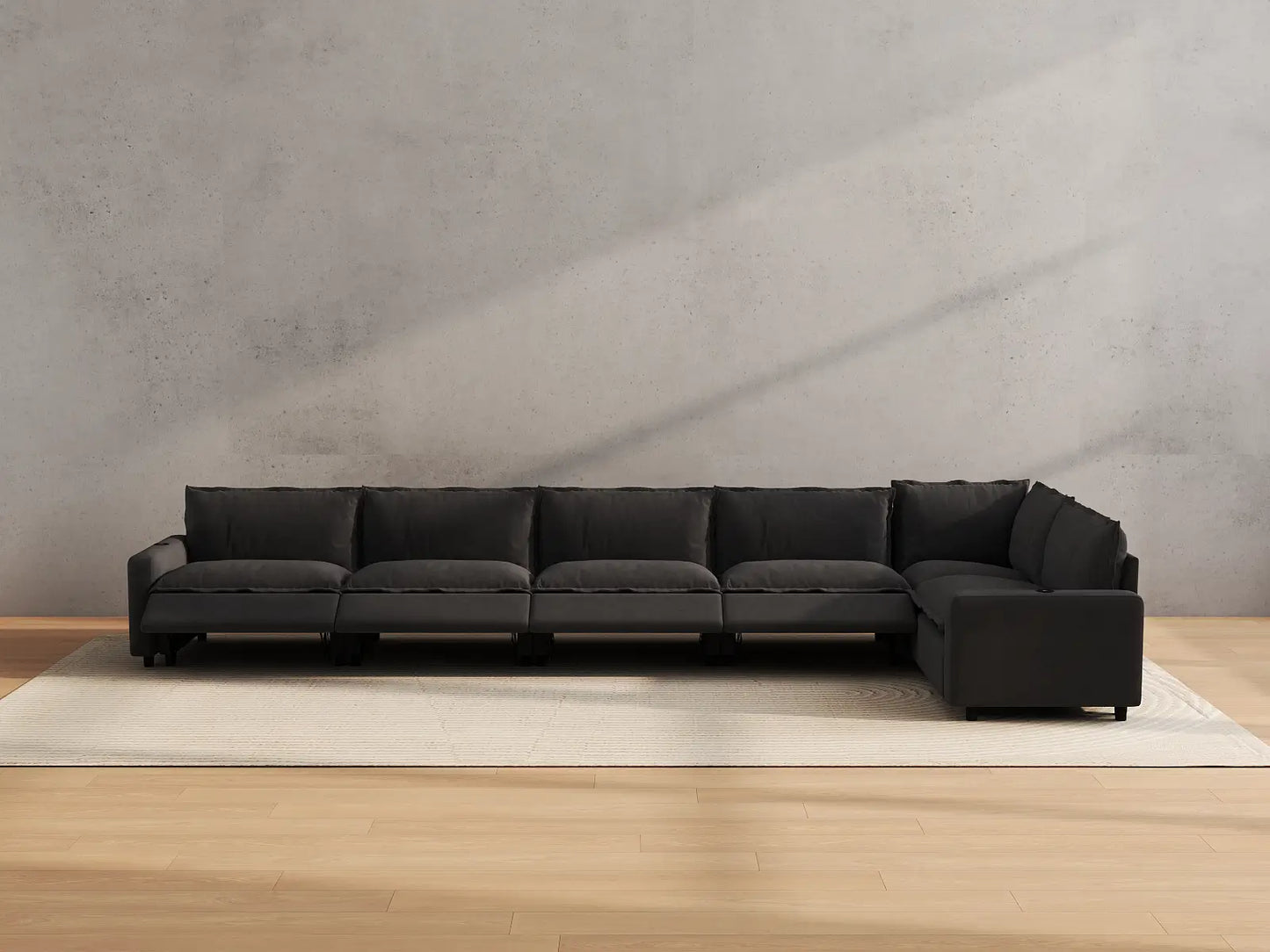 Modular Cero Reclining Sectionals | 6-Piece Grey Linen Home Living L-Shaped Sectionals 6-Seater
