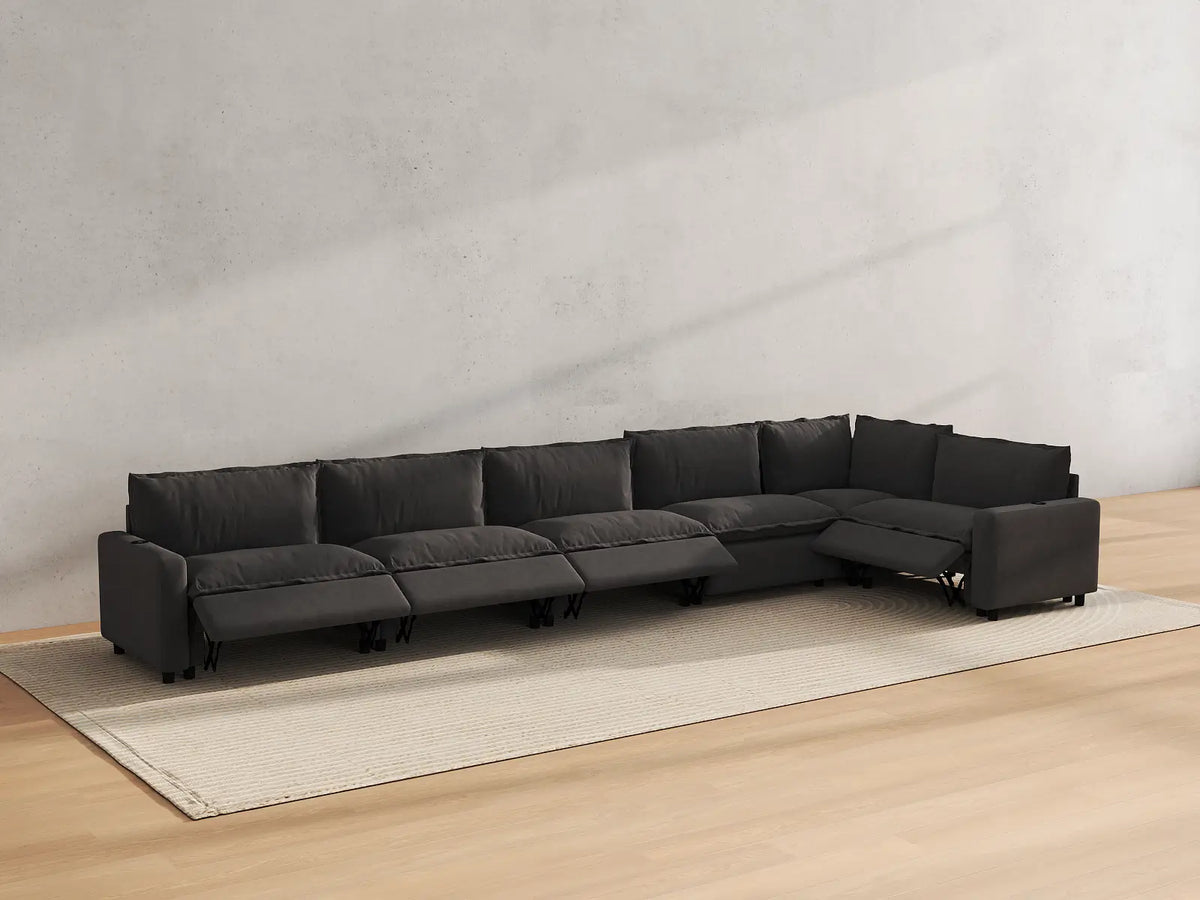 Modular Cero Reclining Sectionals | 6-Piece Grey Linen Home Living L-Shaped Sectionals 6-Seater