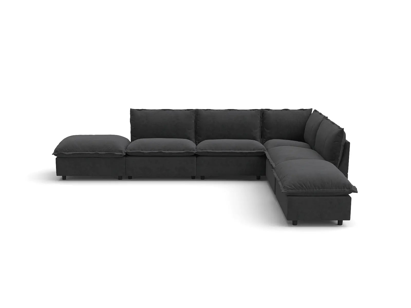 Modular Cero Sectional Sofa with Chaise and Recliner | 6-Piece Grey Linen Large Space L-Shaped Sectionals 4-Seater with 2-Ottomans