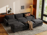 Modular Cero Reclining Sectionals | 6-Piece Grey Linen Large Space Pit Sectionals 3-Seater with 3-Ottomans