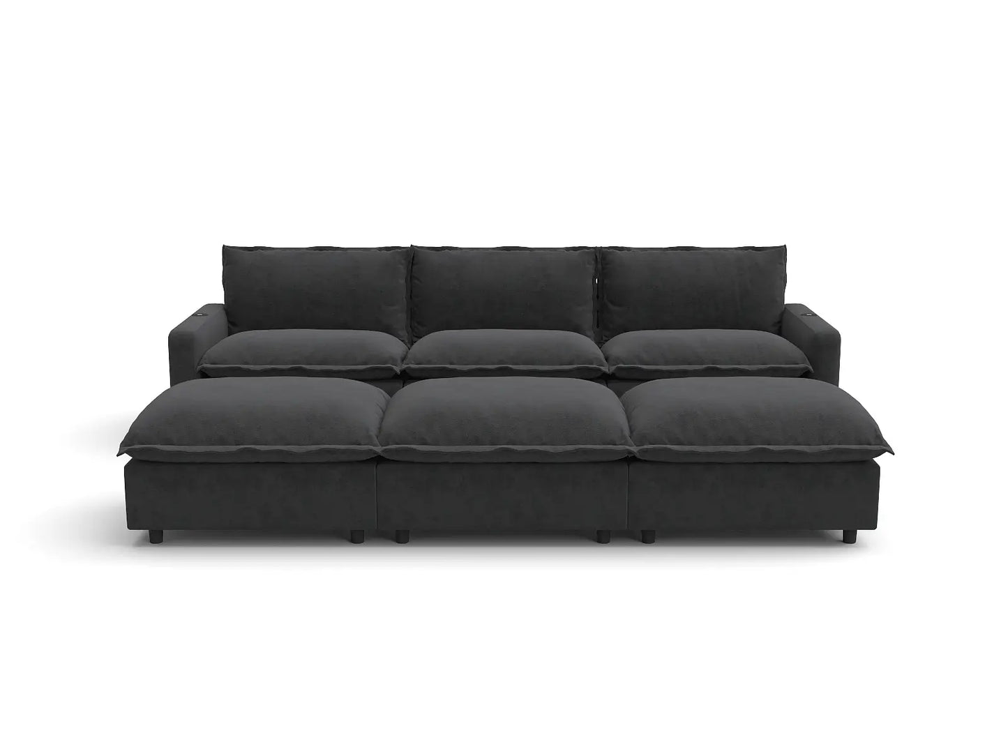Modular Cero Reclining Sectionals | 6-Piece Grey Linen Large Space Pit Sectionals 3-Seater with 3-Ottomans