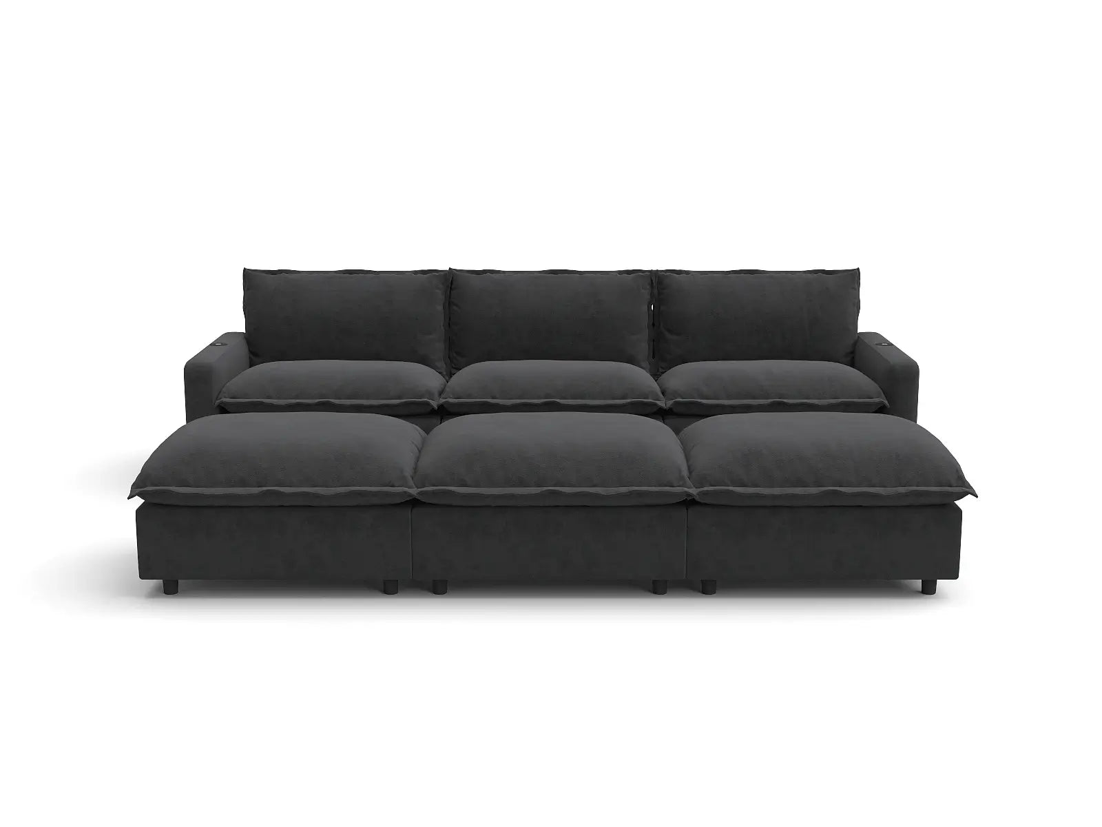 Modular Cero Reclining Sectionals | 6-Piece Grey Linen Large Space Pit Sectionals 3-Seater with 3-Ottomans