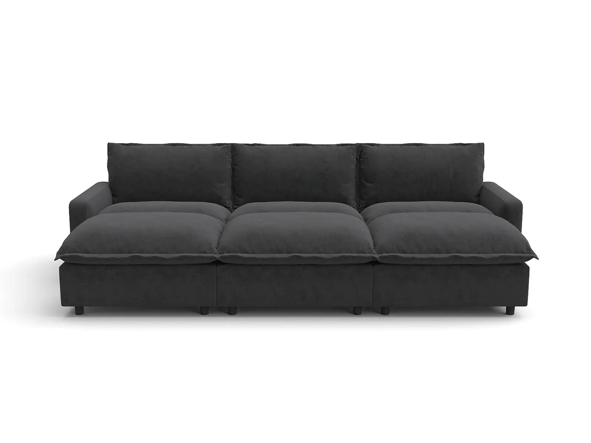 Modular Cero Modular Sectionals | 6-Piece Grey Linen Large Space Pit Sectionals 3-Seater with 3-Ottomans