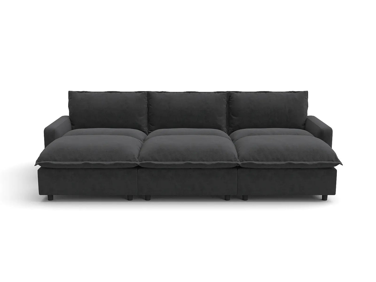 Modular Cero Modular Sectionals | 6-Piece Grey Linen Large Space Pit Sectionals 3-Seater with 3-Ottomans