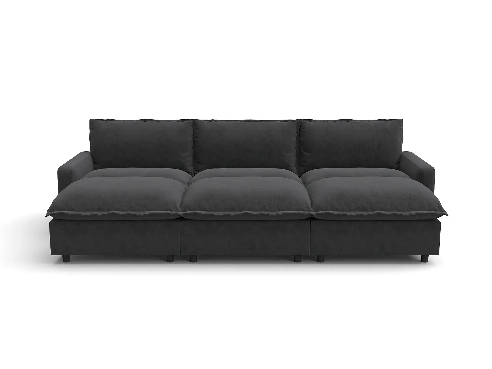 Modular Cero Sectional Sofa Modular | 6-Piece Grey Linen Large Space Pit Sectionals 3-Seater with 3-Ottomans