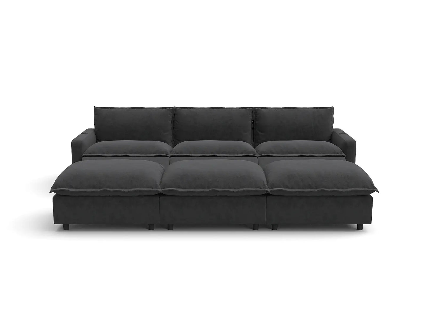 Modular Cero Reclining Sectionals | 6-Piece Grey Linen Large Space Pit Sectionals 3-Seater with 3-Ottomans