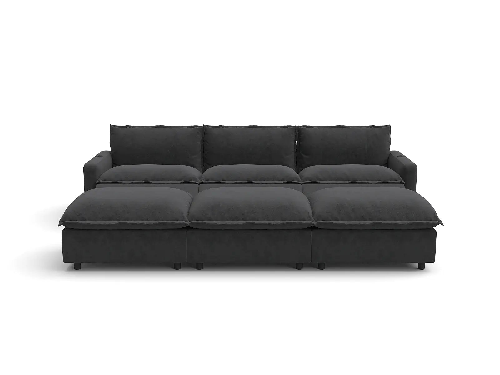 Modular Cero Reclining Sectionals | 6-Piece Grey Linen Large Space Pit Sectionals 3-Seater with 3-Ottomans