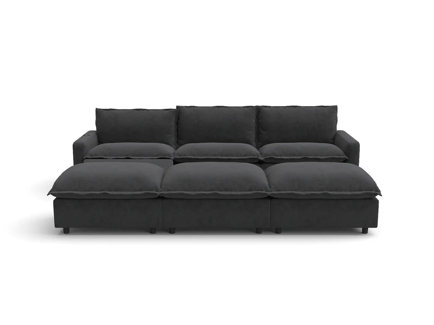 Modular Cero Reclining Sectionals | 6-Piece Grey Linen Large Space Pit Sectionals 3-Seater with 3-Ottomans