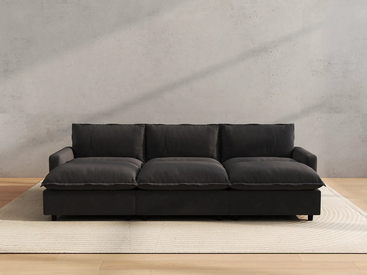 Modular Cero Modular Sectionals | 6-Piece Grey Linen Large Space Pit Sectionals 3-Seater with 3-Ottomans