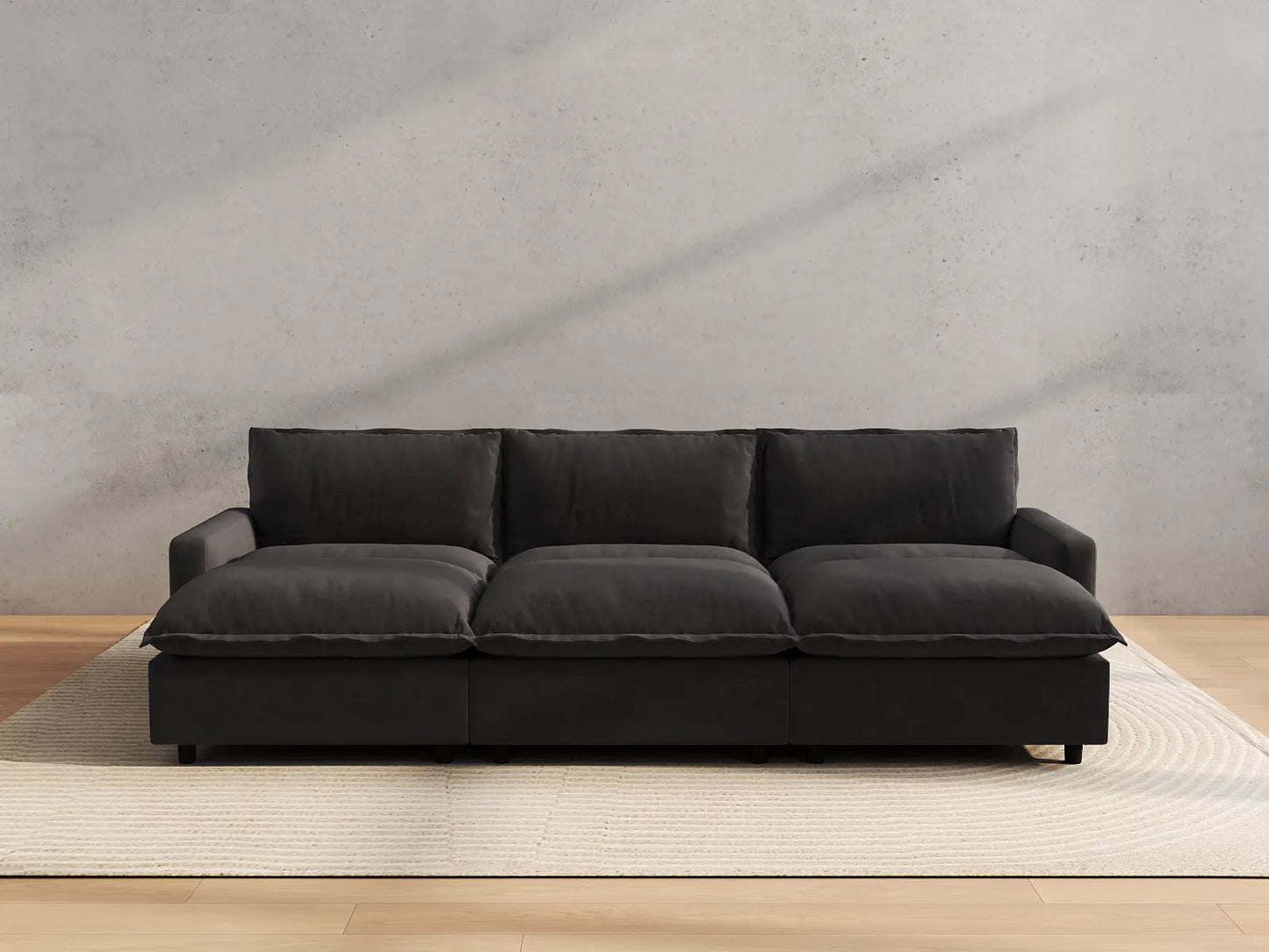 Modular Cero Modular Sectionals | 6-Piece Grey Linen Large Space Pit Sectionals 3-Seater with 3-Ottomans