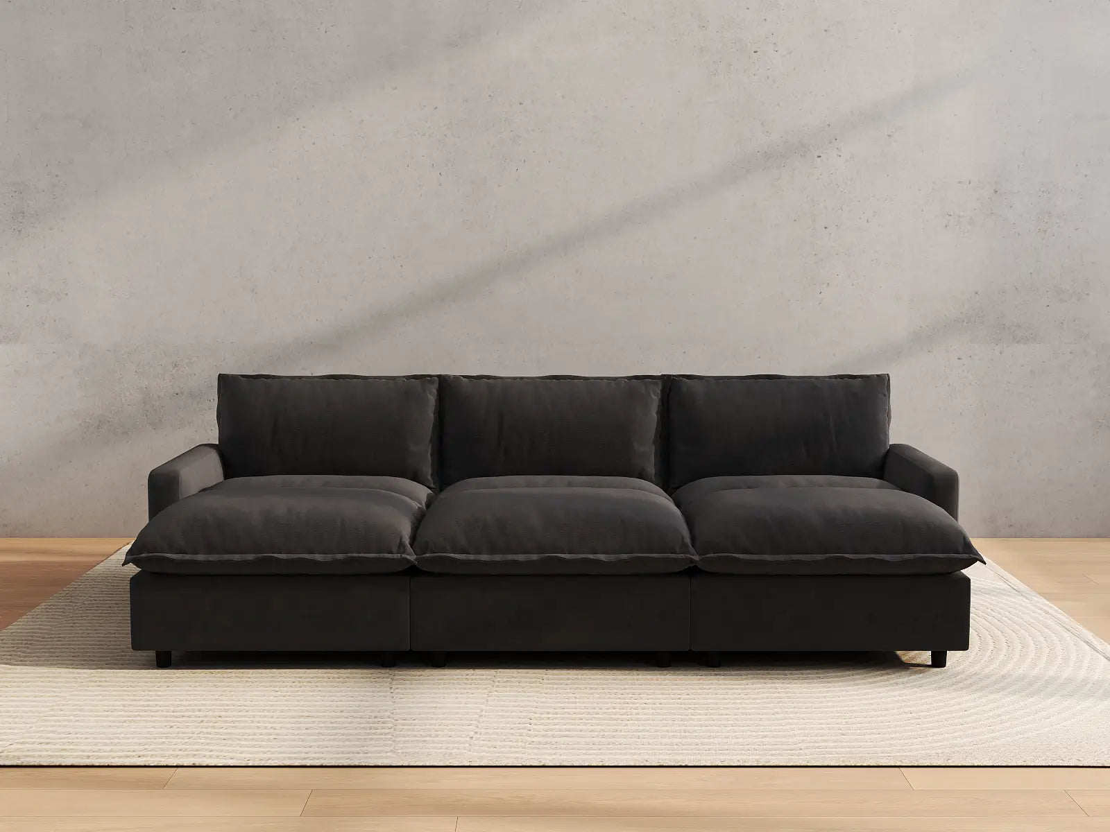 Modular Cero Sectional Sofa Modular | 6-Piece Grey Linen Large Space Pit Sectionals 3-Seater with 3-Ottomans
