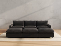 Modular Cero Reclining Sectionals | 6-Piece Grey Linen Large Space Pit Sectionals 3-Seater with 3-Ottomans