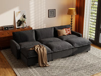Modular Cero Modular Sectionals | 6-Piece Grey Linen Large Space Pit Sectionals 3-Seater with 3-Ottomans